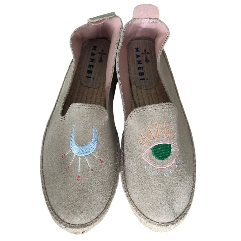 RARE Manebi Suede Espadrilles Evil Eye Design - Pristine condition SZ: 41  US 11